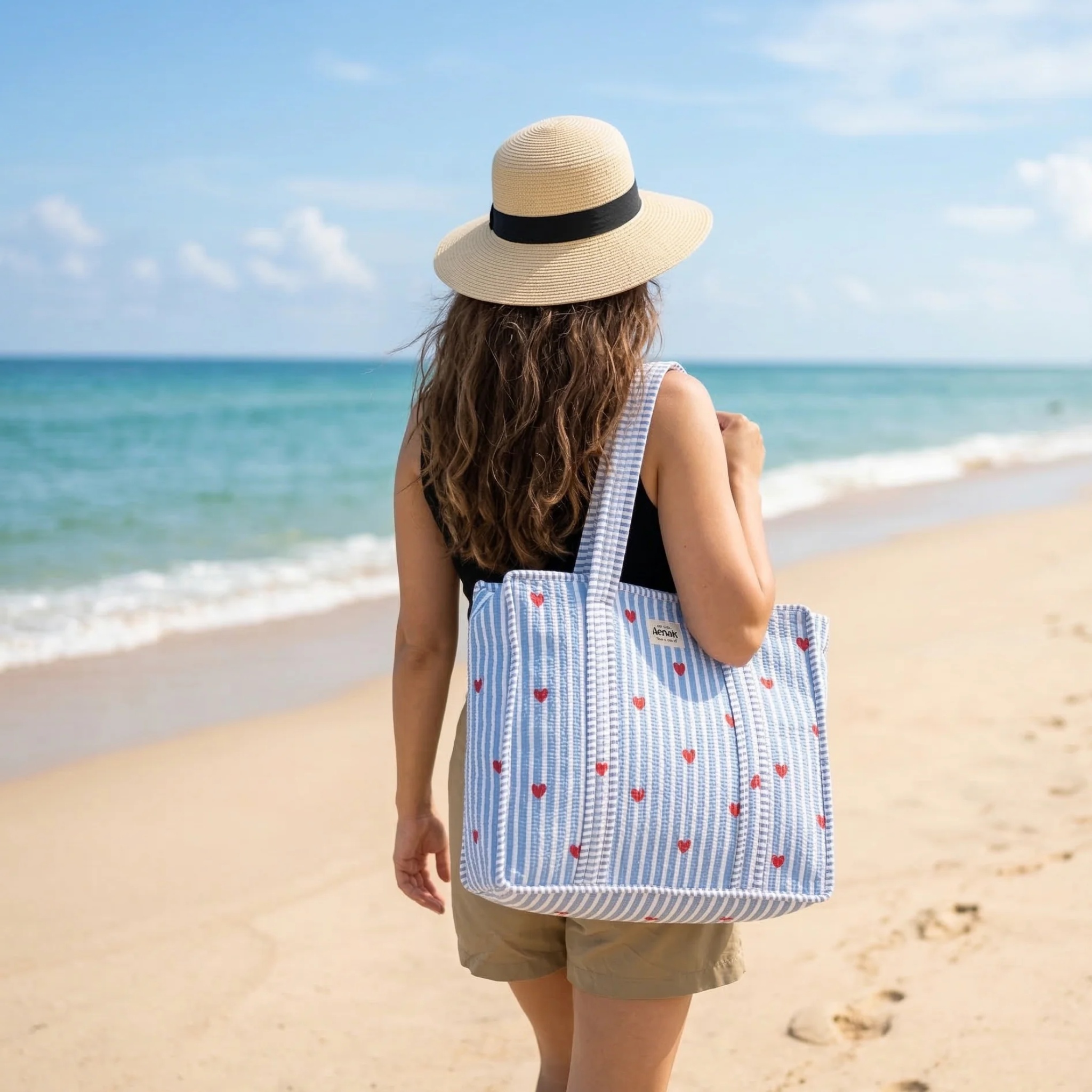 Blue Little Heart Quilted Cotton Travel Bag + Vanity Pouch by Aenak Studios | Tooffi