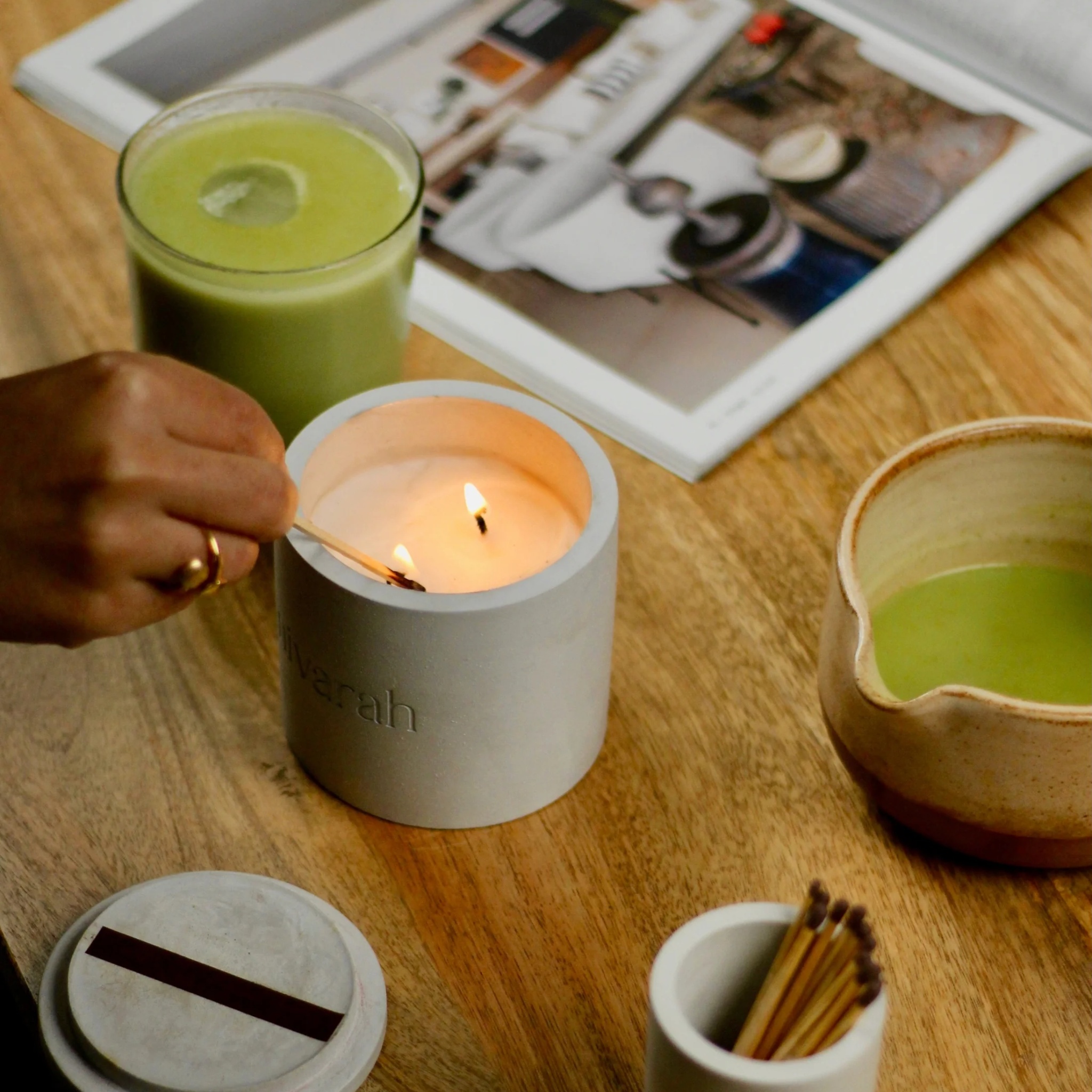Sukoon Matcha Bowl & Candle Gift Box by nivarah | Tooffi