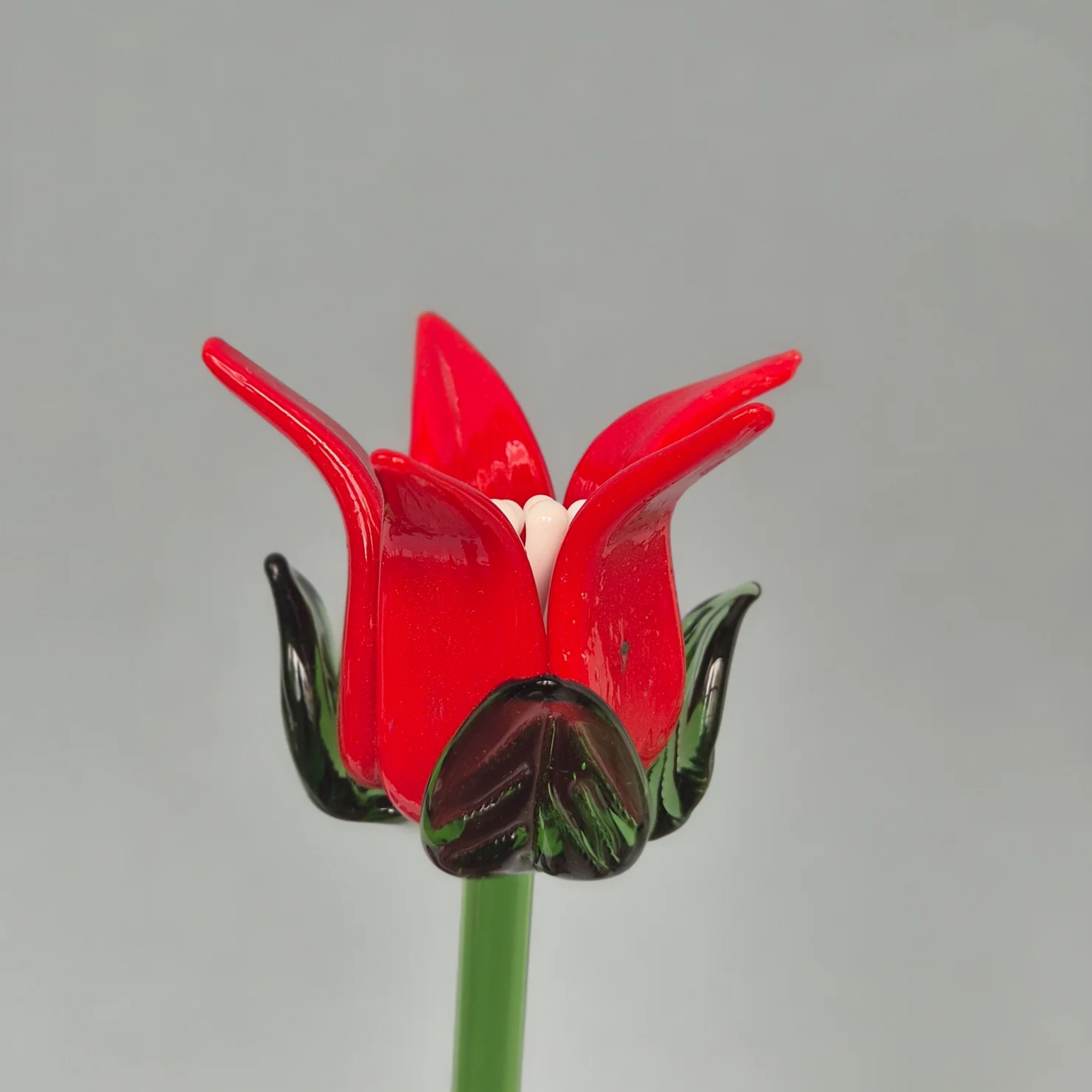 Tinsel Lily Glass Flower Stem - Red & White by RUSTIC HORSE GLASS STUDIO | Tooffi