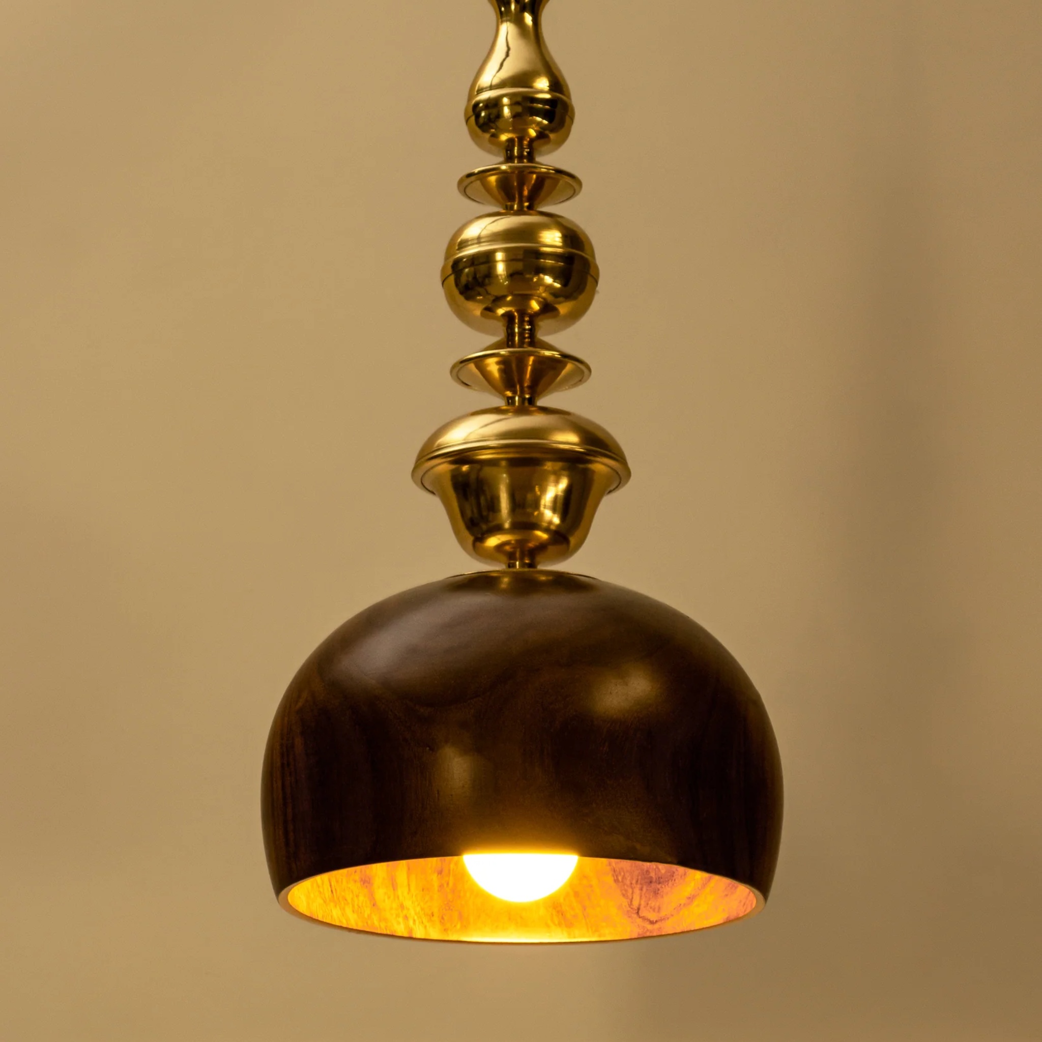 Handcrafted Kalash Brass and Wood Pendant Light 1 by Saswata | Tooffi