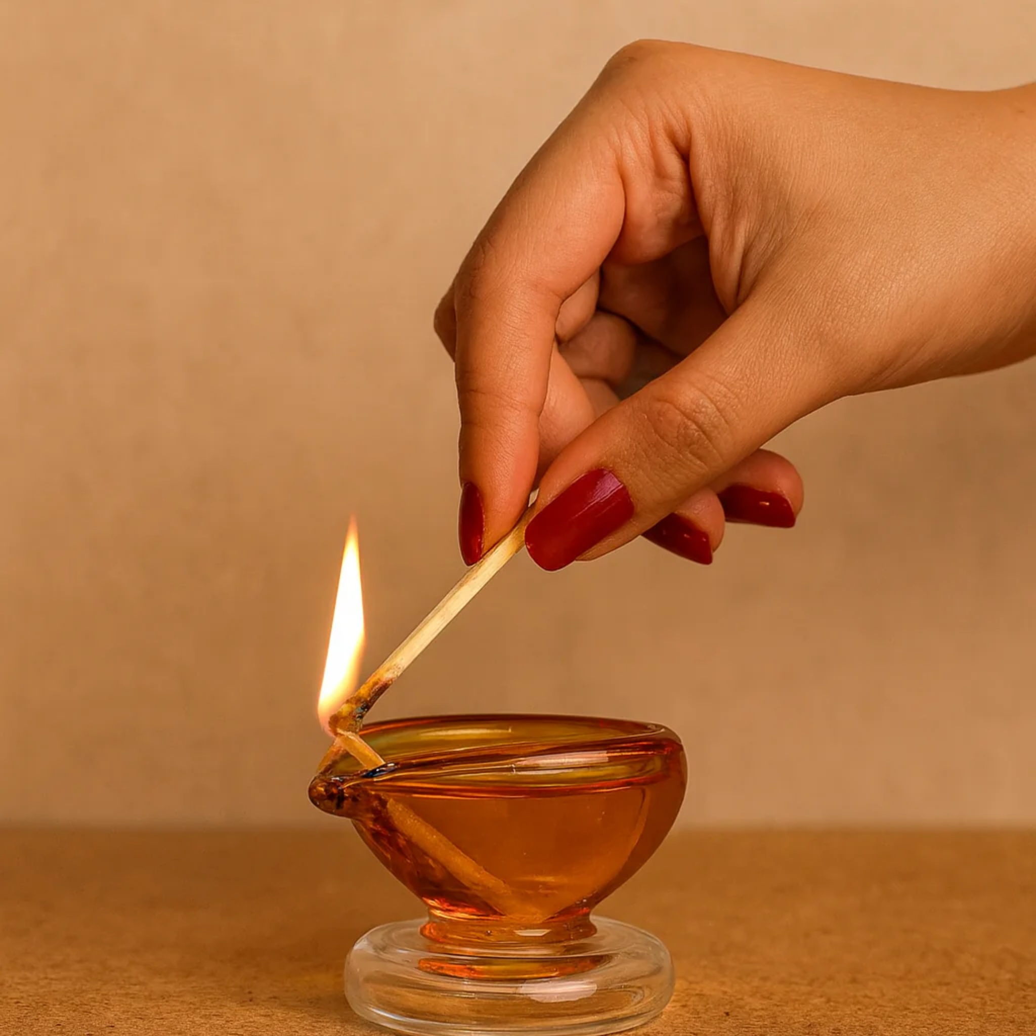 Art Glass Puja Diya- Ambar Jyot (Set of 2) by RUSTIC HORSE GLASS STUDIO | Tooffi