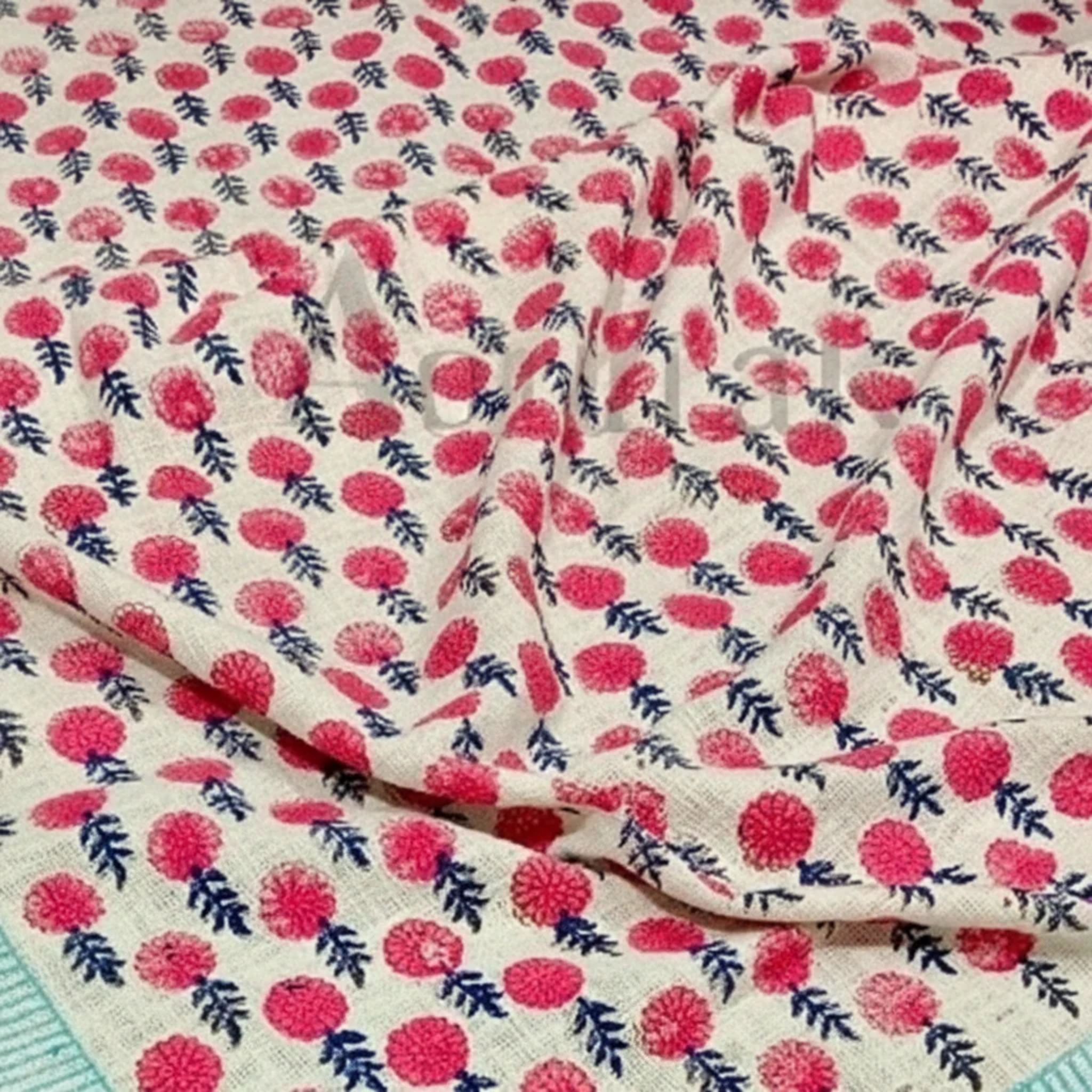 Handblock Jute Cotton Dhurrie — Pink by Aenak Studios | Tooffi