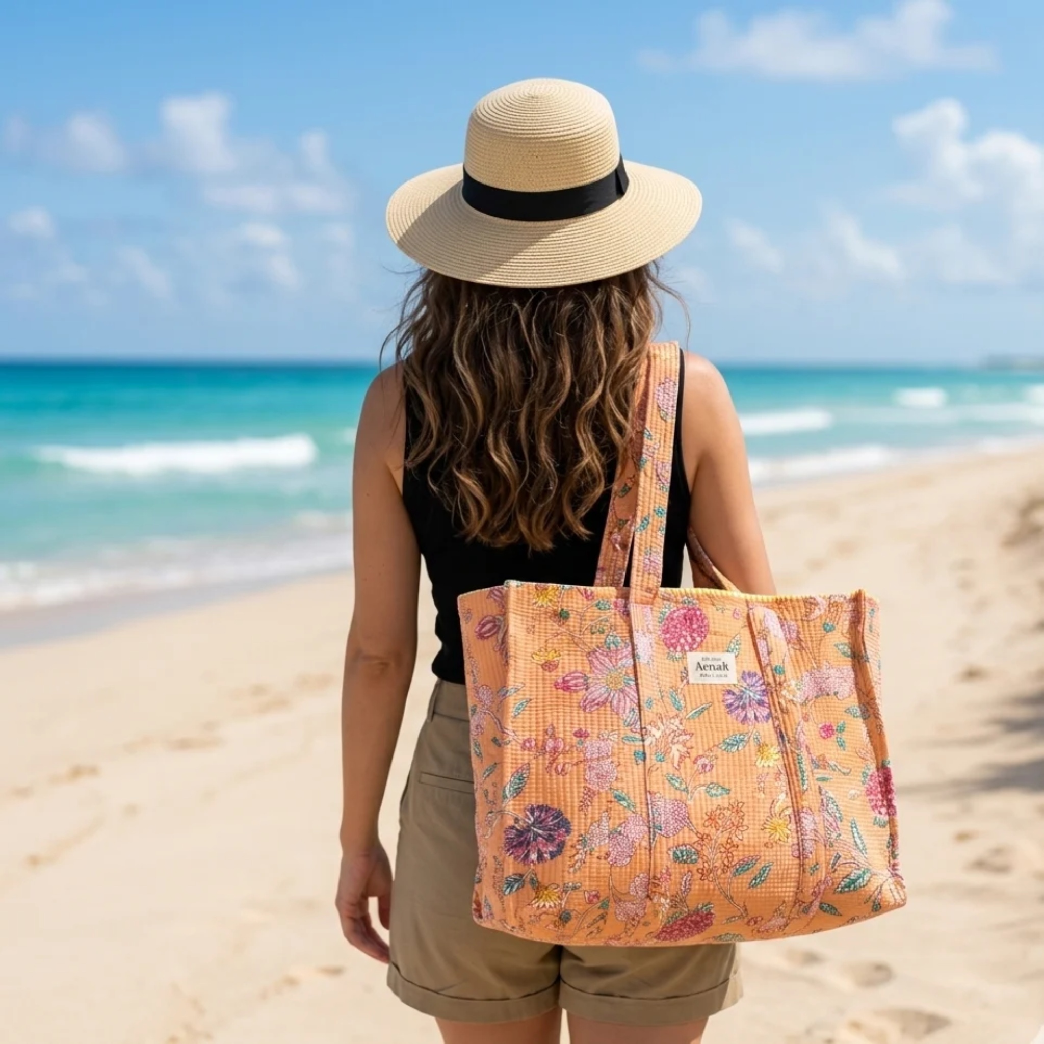 Orange Floral Garden Quilted Cotton Travel Bag + Vanity Pouch by Aenak Studios | Tooffi