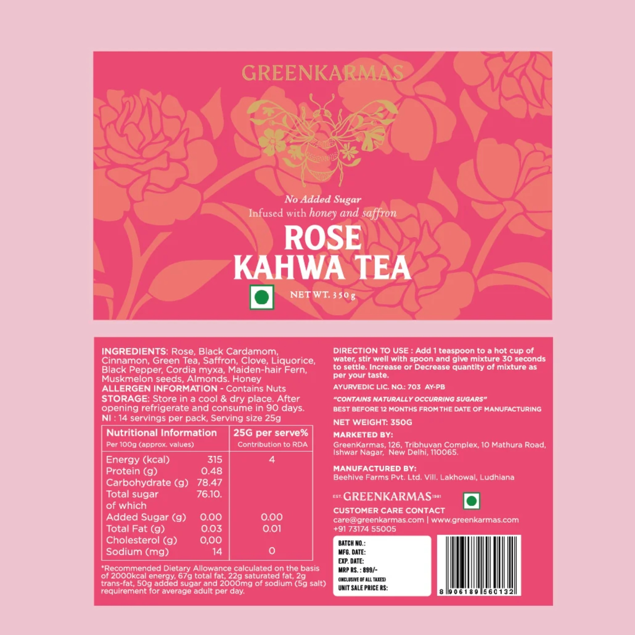 Rose Kahwa Tea -Ayurvedic by GreenKarmas | Tooffi