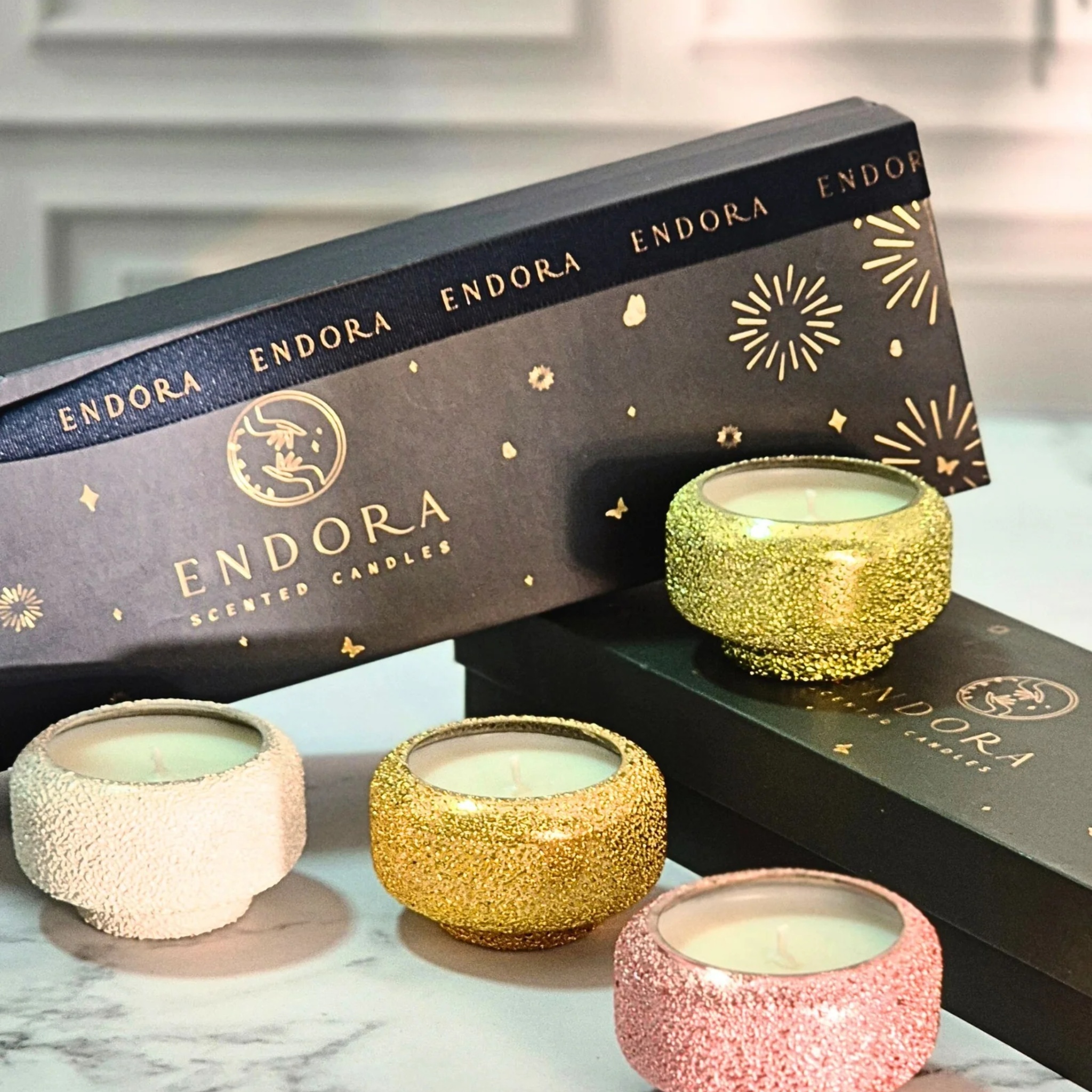 Scented Crinkle Diyas | Set Of 4 Assorted Fragrances by Endora Scented Candles | Tooffi