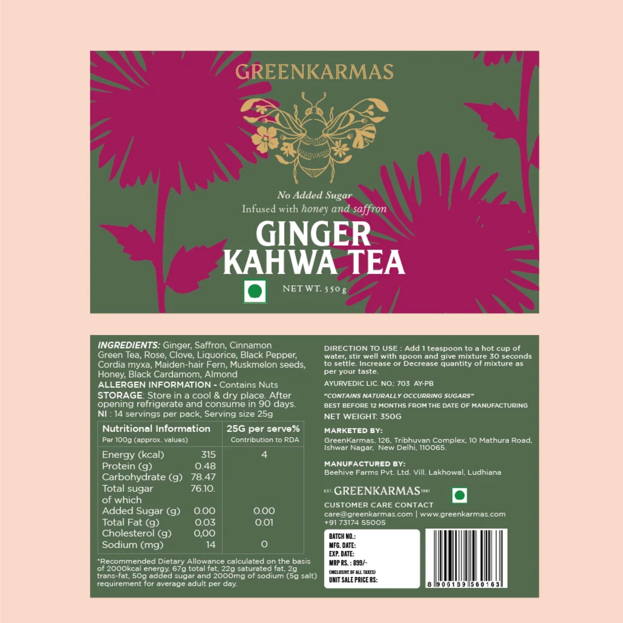 Ginger Kahwa Green Tea - Ayurvedic by GreenKarmas | Tooffi