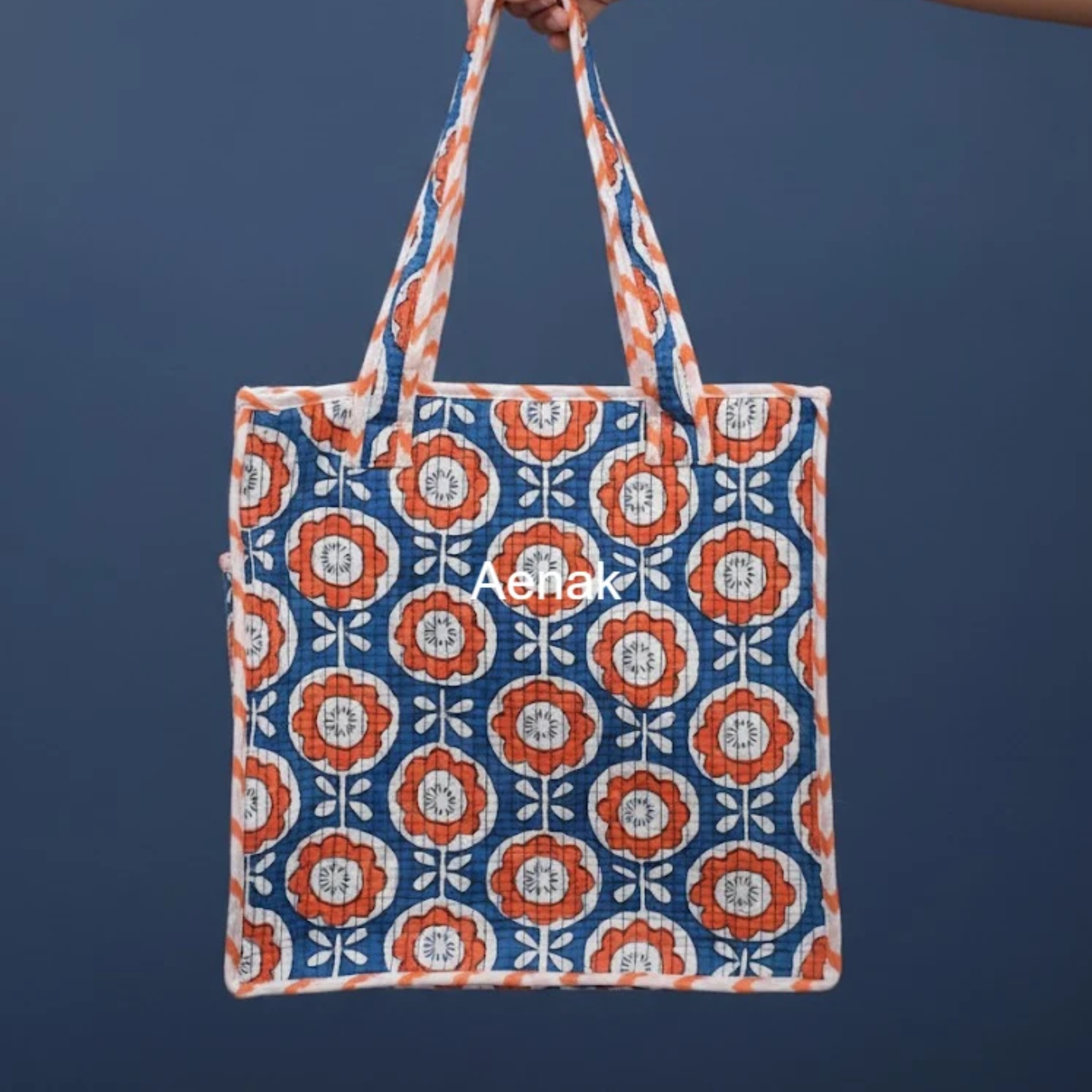 Orange Floral Handblock Lunch Bag by Aenak Studios | Tooffi
