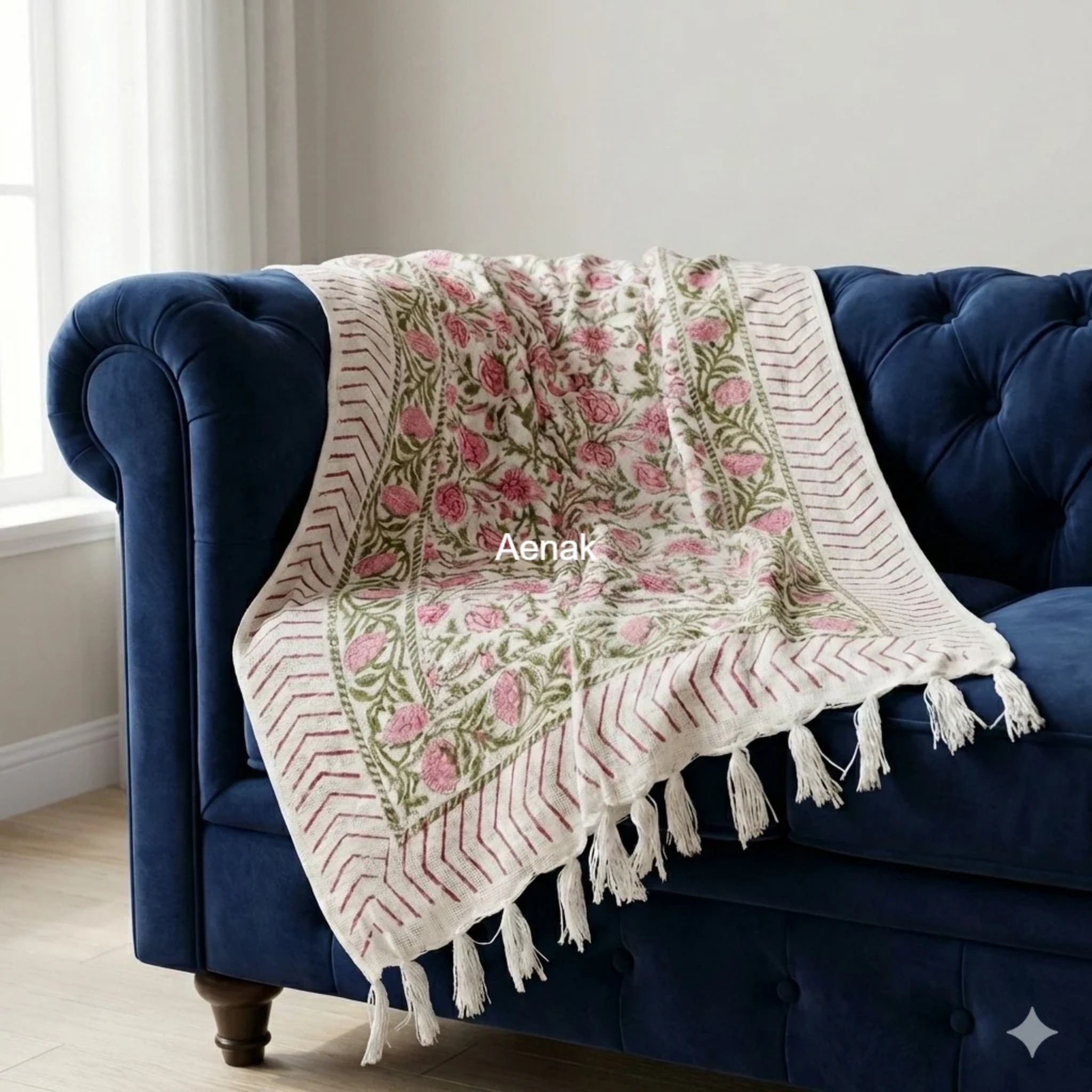 Handblock Jute Cotton Dhurrie — Pink by Aenak Studios | Tooffi
